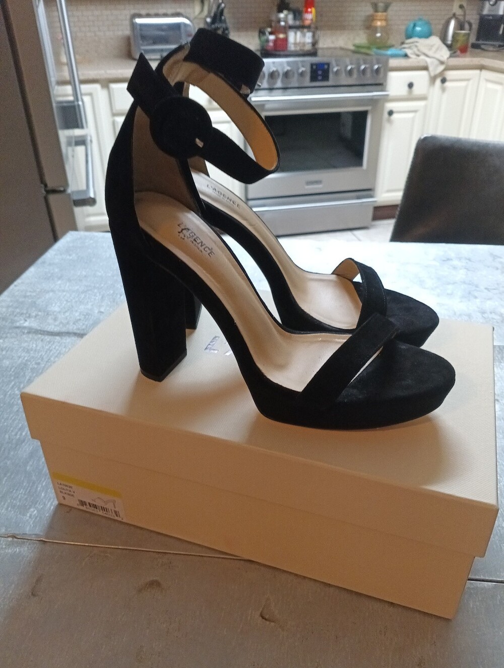 L'agence Black Suede Ankle Strap Heels Size 8.5 Euro 39